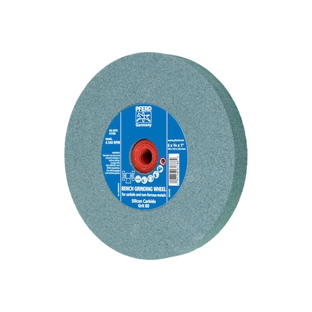 Pferd 6" x 3/4" Vitrified Bench Wheel - 1" A.H., Silicon Carbide, 80 Grit 61786